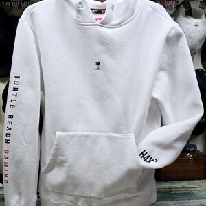 Turtle Beach Gaming Hoodie Mens Small White Pullover Sweatshirt‎ H4X Ribbed Hem